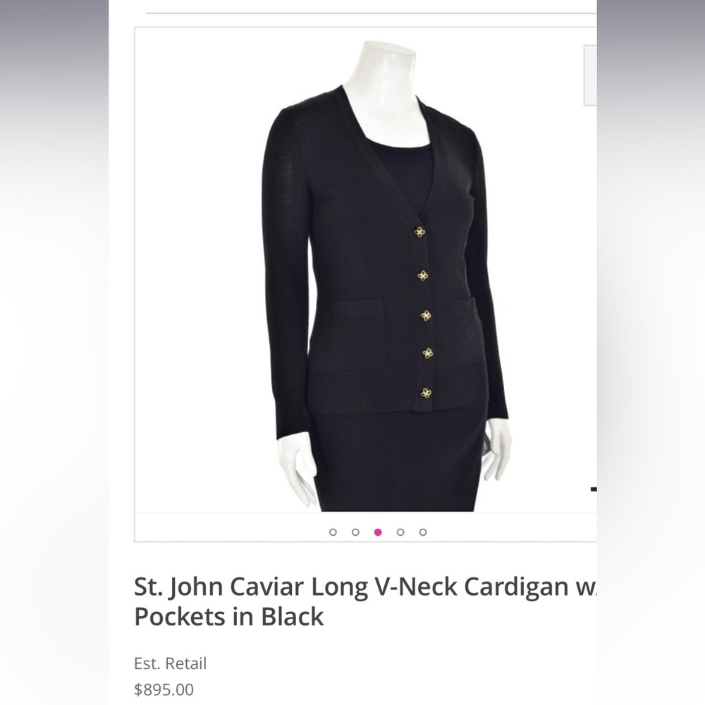 ST. JOHN CAVIAR - Like new Black Knit Sweater Cardigan Luxury-Medium - Picture 2 of 13